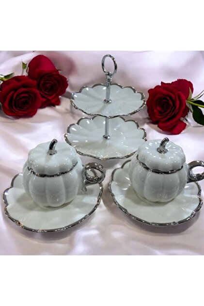 ACAR 7647 Betty 2 Li Standlı Mini Pasta Set & Fincan Takımı Silver