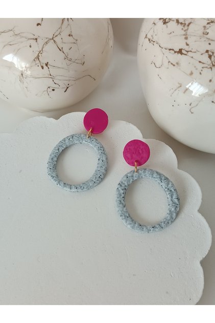 Pink Gray Soft Colored Nature Polymer Clay Women's Steel Earrings