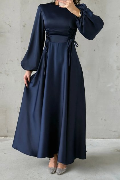 Satin Evening Dress with Tie Waist