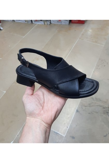 Women's Inner-Outer Genuine Leather Anatomic Sole Thick Heel Open Shoes