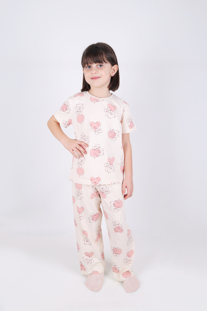Girl's Cotton Heart Patterned Pajama Set