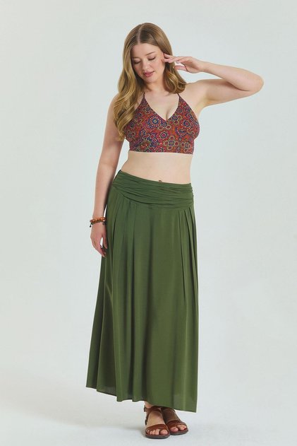 Elastic Waist Draped Detailed Large Size Skirt