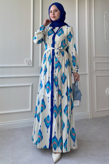 İkat Pattern Cobalt Blue Viscose Dress