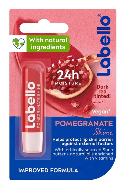 Pomegranate Shine Lip Balm, 24H Melt-In Moisture, with Shea Butter and Natural Oils Enriched