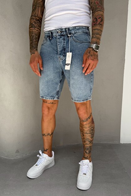 order l7♡ MADZEYMODA Mavi Denim Kumaş Erkek Jean Kot Şort Mz484 - Fiyatı