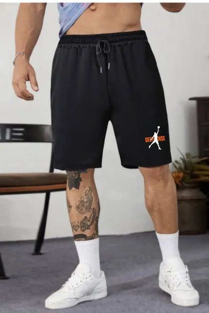 Мъжки черни шорти и бермуди от пениран памук, летни, вталени, с принт