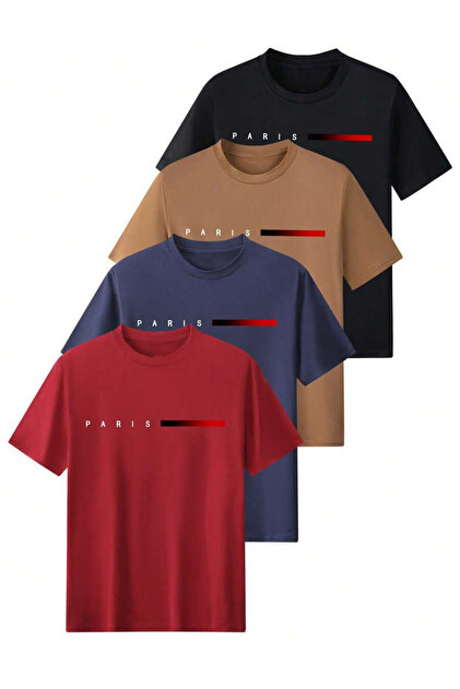 Oversize Tshirt 4 Pieces Printed Multicolor Paris T-Shirt