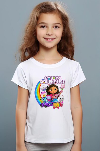 Gabby`S Doll House Pattern Printed Children's Black and White Tshirt