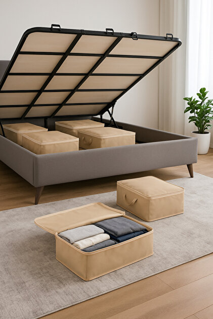 Formeya 6 braune Betten - Groe Gre, Mehrzweck-Aufbewahrung 64x45x22 cm-  Trendyol