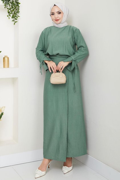 Lace Detailed Skirt Suit Mint Hm2724