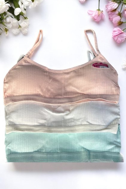 Young Girl Ribbed Rope Strap Camisole with Pad Bustier First Bra Half Tank