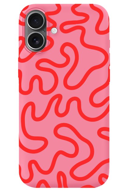 iPhone 16 Pink Inside Velvet Abstract Patterned Silicone Phone Case