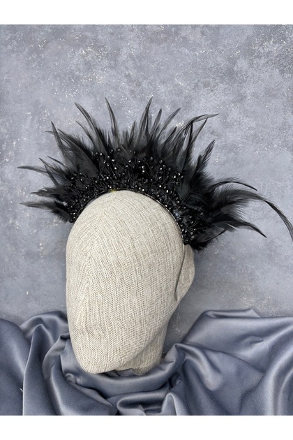 Arden Feathered Beaded Bridal Henna Crown Shiny Model