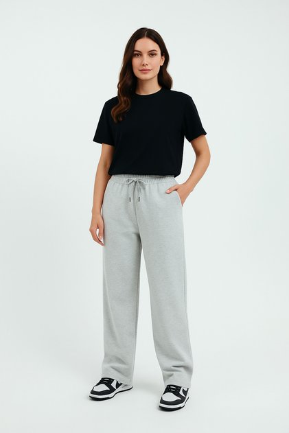 Women's Baggy Wide Cut, Sports Sweatpants Style Oversize Loose Wide Leg Pants (Pike Fabric)