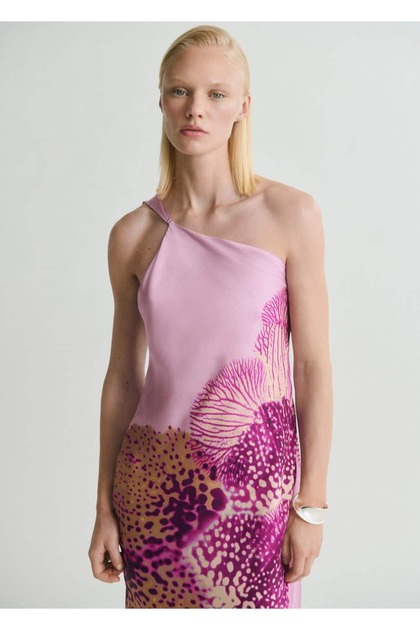 Long Floral Patterned Satin Scarf Dress