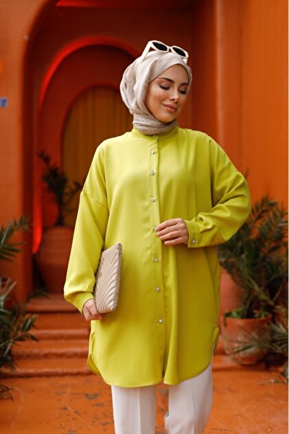 未使用✨PATRIZIA PEPEタグ付きlime yellowスリットブラウス Lamazi Veil Life Yağ Yeşili 4148 Gömlek - Fiyatı, Yorumları