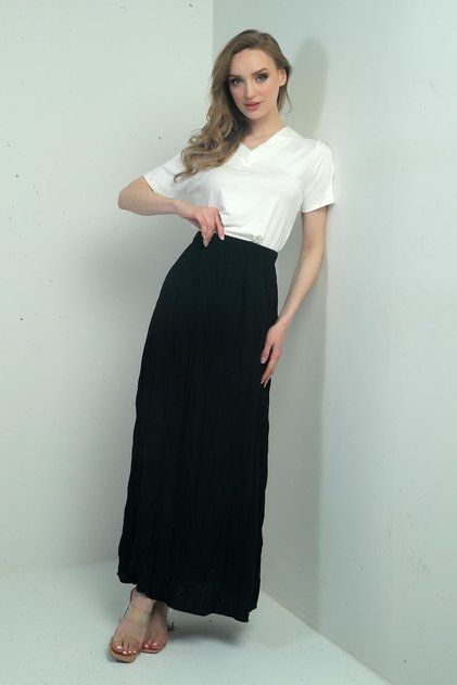 Women's Elastic Waist Wrinkled Long Skirt