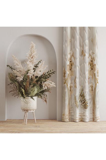 Large Floral Motif Curtain on a White Background – Modern and Aesthetic Touch 140X260 cm Single Wing