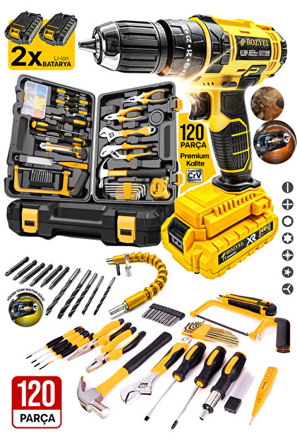 PROXTECH Premium 120 Parça Takım Seti 2 Akülü Matkap, Tornavida