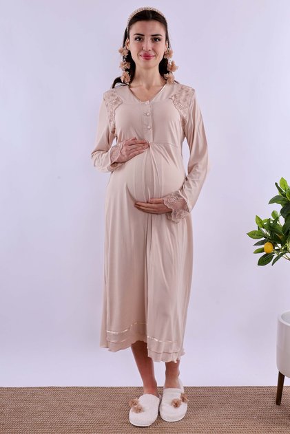 Effortt Milk Coffee Lace Maternity Nightgown