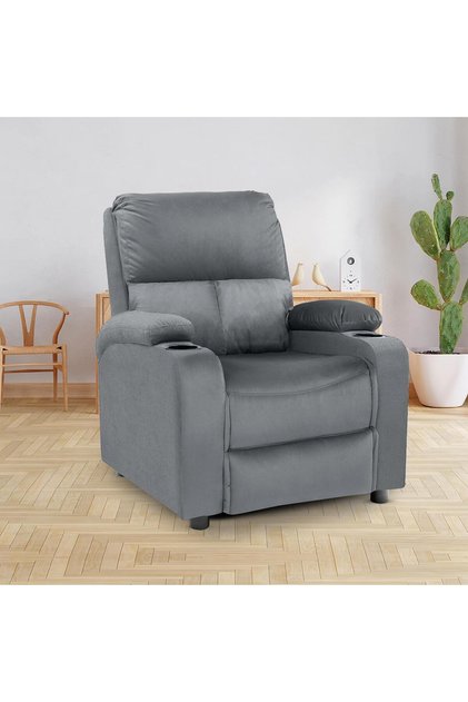 Velvet Classic Cinematic Recliner Chair with Cups Holder - Grey - NZ70