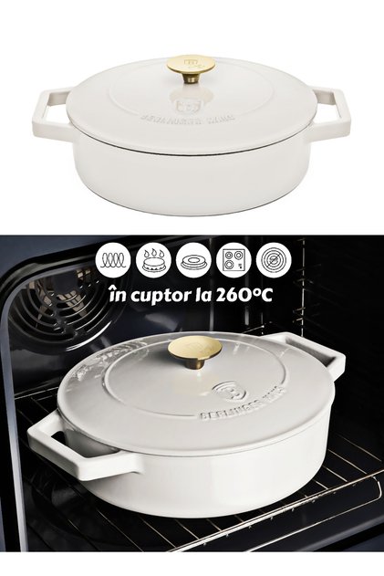 Oală de cuptor din fontă emailată cu capac, 26 cm, colecția Sahara, cuptor olandez cu inducție, toate aragazurile
