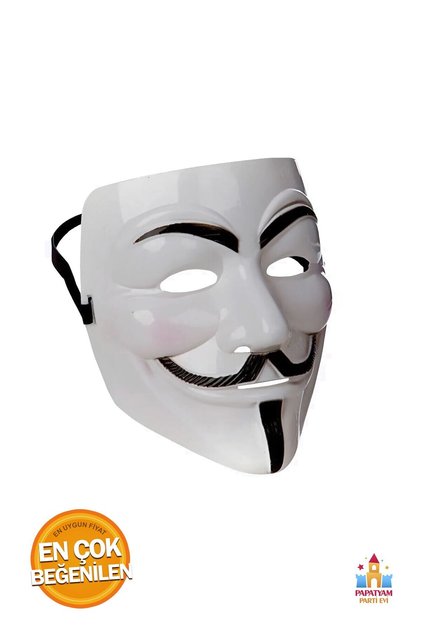 Beyaz V For Vendetta Maskesi - Yılbaşı Halloween Anonymous Cadılar Bayramı