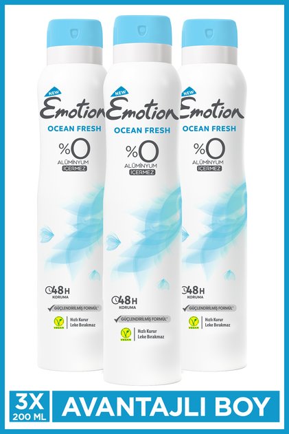 Ocean Fresh Kadın Alüminyumsuz Vegan Deodorant 3x200 Ml Hızlı Kurur, Leke Bırakmaz