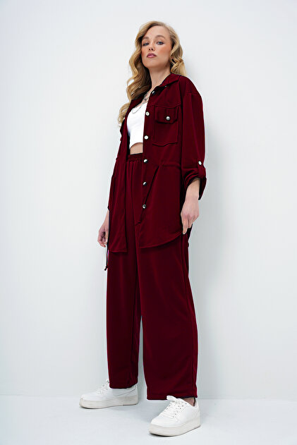 Trend Alaçatı Stili Women's Burgundy Boat Neck Bat Sleeve Loose