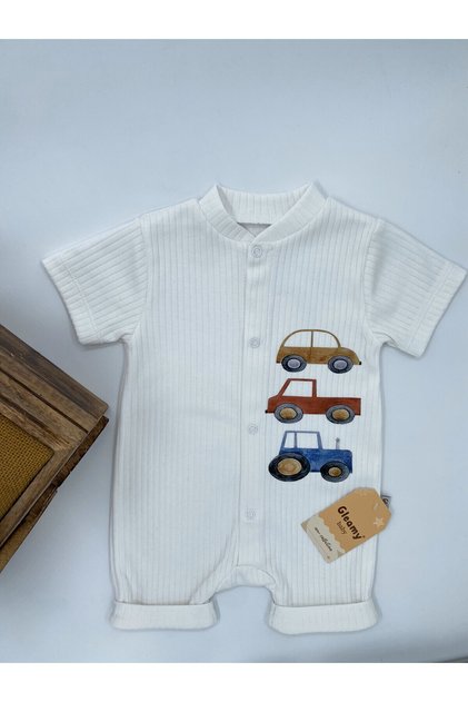 Bebe Kids Cute Toy Vehicles Pattern Snap Fastener Short Sleeve Shorts (Jumpsuit) 100% Cotton
