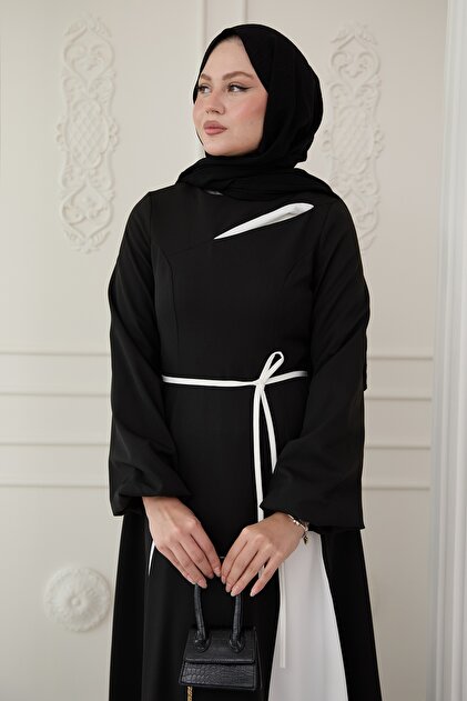 InStyle Yırtmaçlı Çift Renk Siyah Elbise - Fiyatı, Yorumları