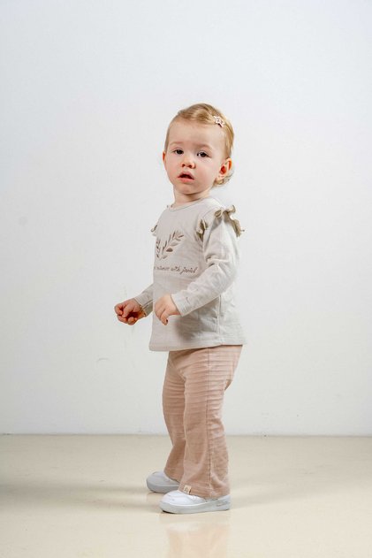 Girl Boy Gray Baby Kids Natural Cotton Embroidered 2-Piece Set Trend Fashion Bottom Top Set