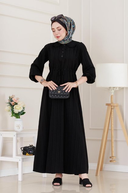 Guipure Nova Dress with Collar-Black