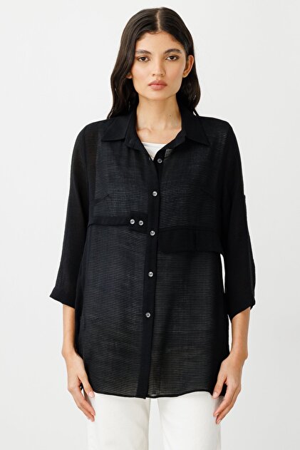 Buttoned Blouse with Inner Tank Black