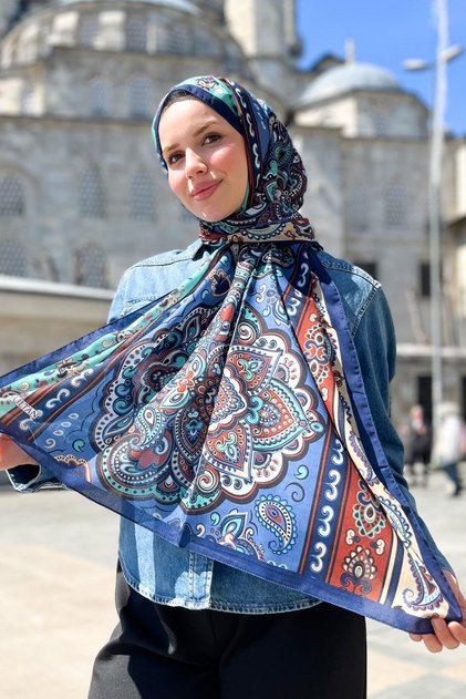شال قطن سلطان فريش - موديل أورينت إكسبريس - SLF001-14 - أخضر، قرميد، أزرق