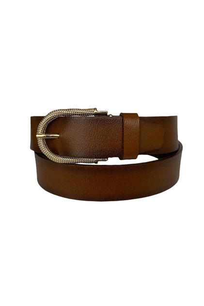 100% Genuine Leather, Brown Women's Jeans with Gold Buckle, Sports Belt 4 Cm=an-byn-12