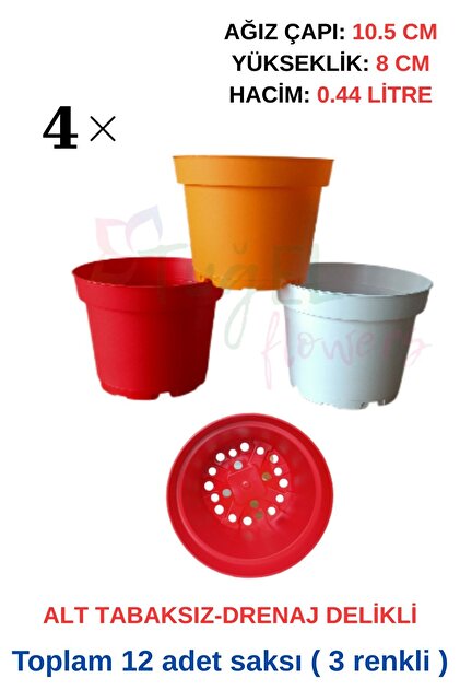 Tuğel Flowers 12 Adet 3 Renkli Plastik Saksı (10.5 CM.LİK) Alt
