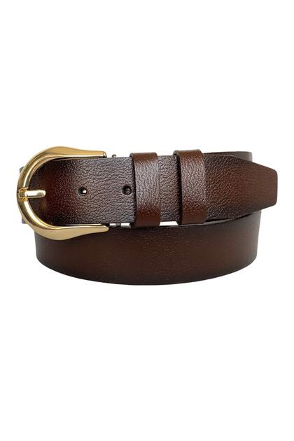 100% Genuine Leather, Dark Brown Women's Jeans Belt with Gold Buckle 4 Cm=an-byn-70