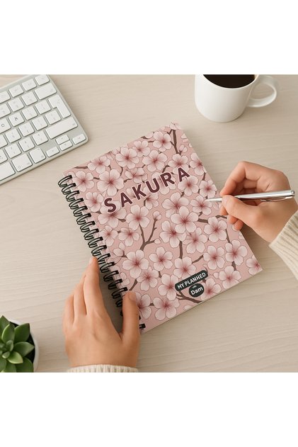 Pembe Sakura Tasarımlı | Sticker'lı Tarihsiz Konuşan Ajanda Haftalık Planlayıcı Defter