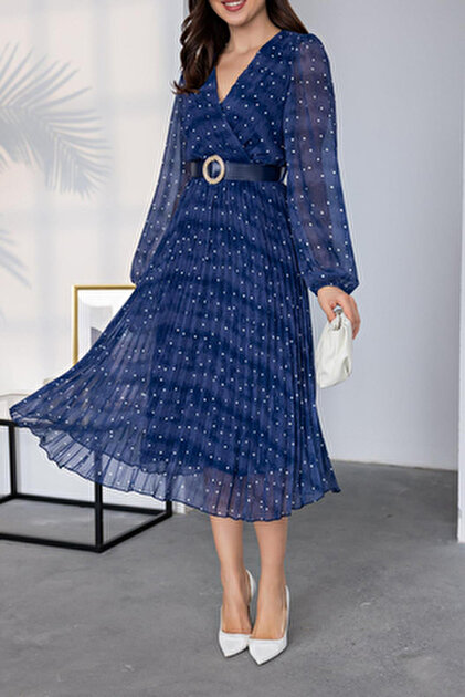 XXL BUTİK Black Lace Dress with Tie Detail and Belt, Apcx41- Trendyol