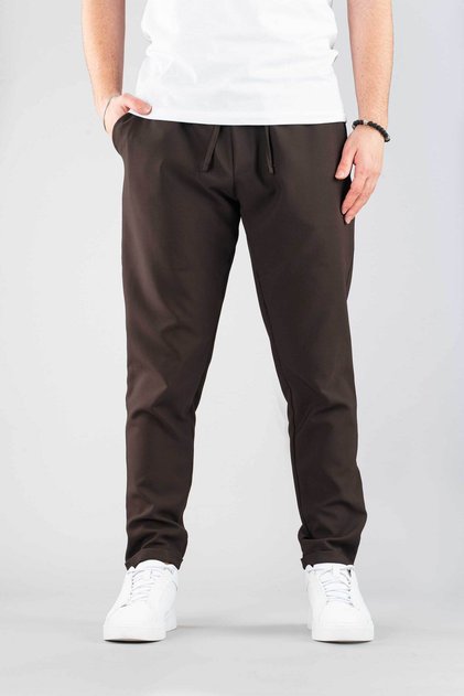 Men's Brown Casual Boyfriend Drawstring Cotton Jogger Pants with Elastic Waist