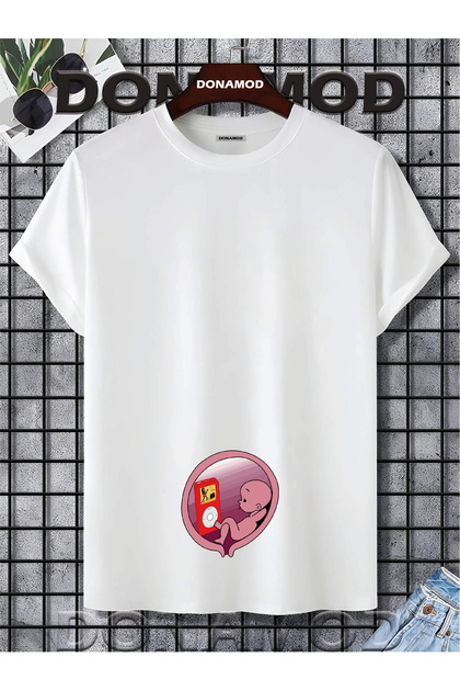 Siyah Beyaz Unisex Kısa Kollu Oversize Geniş Kalıp Hamile Bebek Anne Hediye Tasarımlı Tişört T shirt