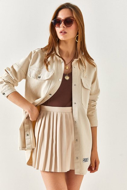 Women's Thick Shirt with Stone Detach and Patch Detail CKT-19000169