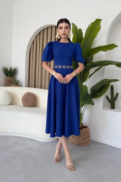Women's Balloon Sleeve Crew Neck Wide Cut Dress, Special Occasion Dress
