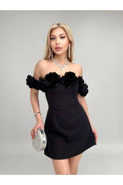 Rose Detail Atlas Fabric Midi Dress