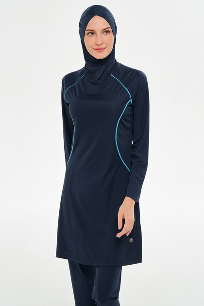 Raglan Sleeve Lycra Full Covered Hijab Swimsuit 3130 Dark Navy Blue03