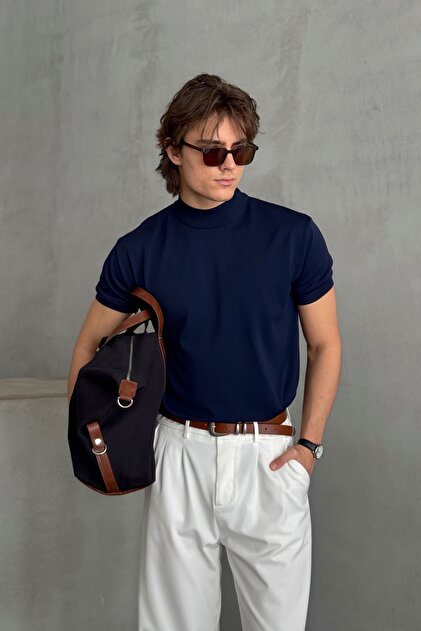 Men's Oversize Half Fisherman Knitwear Short Sleeve T-Shirt