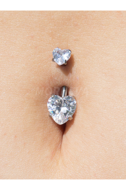 İki Tarafı Kalp Taşlı Çelik Göbek Belly Piercingi
