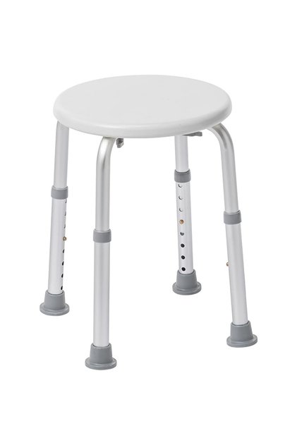 scaun de baie, rotund, reglabil 35-53 cm, aluminiu, antiderapant, 120 kg, 32 cm, argintiu