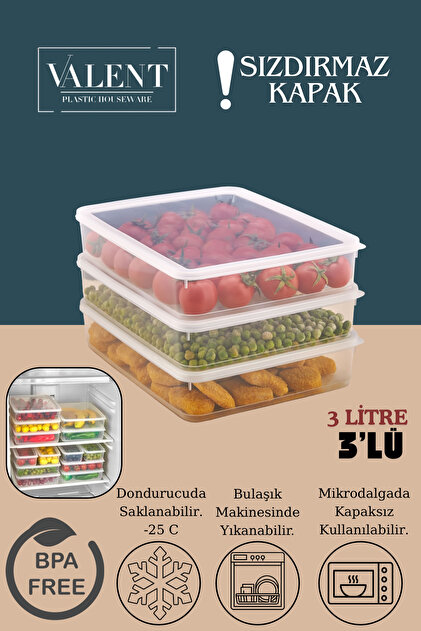 VALENT 3 Adet Vakumlu Sızdırmaz Erzak Fresh Saklama Kabı Seti 3